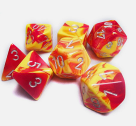 Gemini Red-Yellow/Silver Polyhedral 7-Die Set