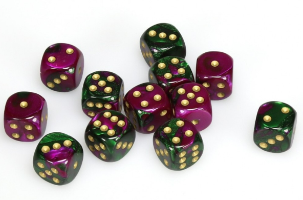 Gemini Green-Purple/Gold 16mm d6 Dice Block