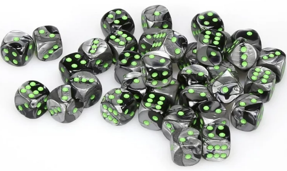 Gemini Black-Grey/Green 12mm d6 Dice Block