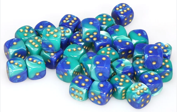 Gemini Blue-Teal/Gold 12mm d6 Dice Block