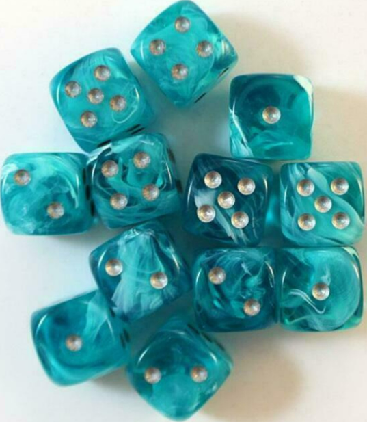 Cirrus Aqua/Silver 16mm d6 Dice Block