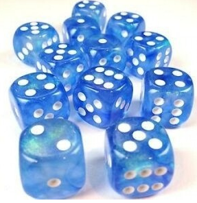 Borealis Sky Blue/White 16mm d6 Dice Block