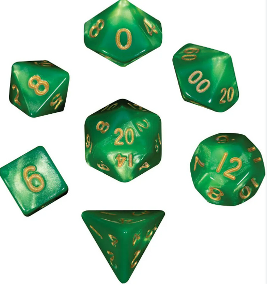 Mini Polyhedral Dice Set: Green/Light Green w/ Gold Numbers