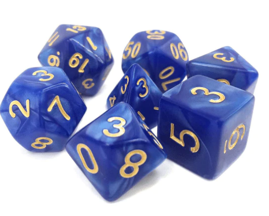 Mini Polyhedral Dice Set: Blue/Light Blue w/Gold Numbers