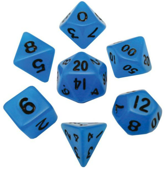 Mini Polyhedral Dice Set: Glow Blue