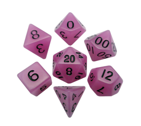 Mini Polyhedral Dice Set: Glow Purple